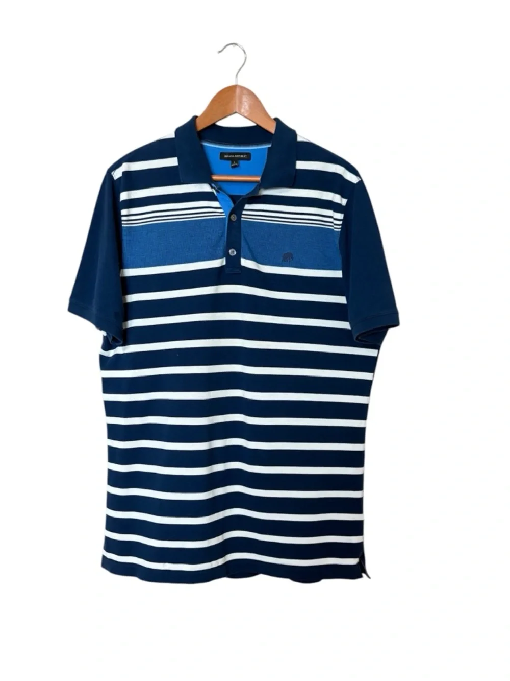 Banana Republic MULTI-STRIPE PIQUE POLO Blue & White Short Sleeve Shirt Large